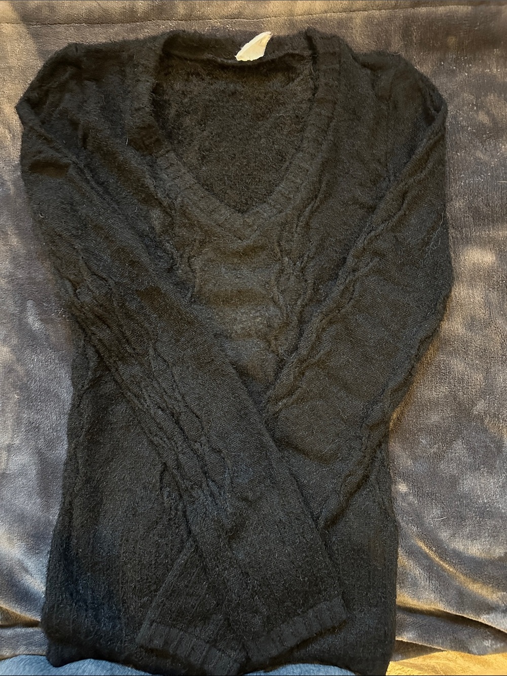 Women's Black V-Neck Cable Knit Sweater